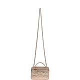 Chanel Small Top Handle Vanity Case With Chain Metallic Copper Shiny Caviar Light Gold Hardware