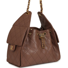 Chanel Small 25 Hobo Bag Brown Caviar Antique Gold Hardware
