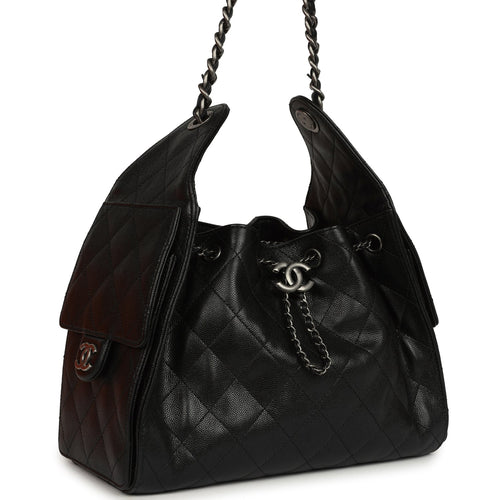 Chanel Small 25 Hobo Bag Black Shiny Caviar Aged Ruthenium Hardware