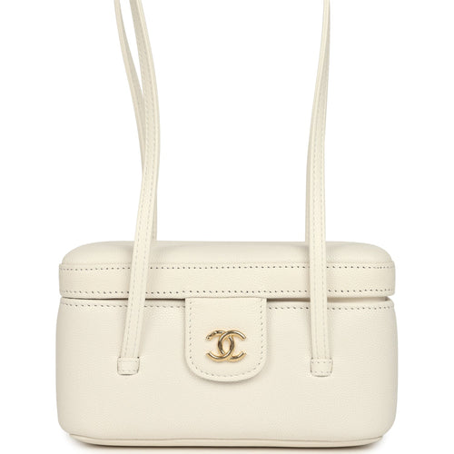 Chanel Preppy Coco Long Vanity with Straps White Shiny Caviar Brushed Gold Hardware