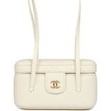 Chanel Preppy Coco Long Vanity with Straps White Shiny Caviar Brushed Gold Hardware
