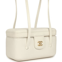Chanel Preppy Coco Long Vanity with Straps White Shiny Caviar Brushed Gold Hardware
