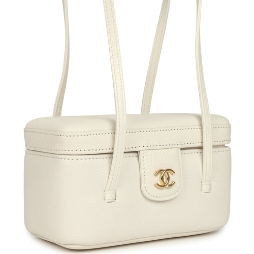 Chanel Preppy Coco Long Vanity with Straps White Shiny Caviar Brushed Gold Hardware