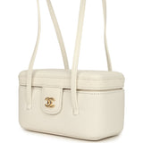 Chanel Preppy Coco Long Vanity with Straps White Shiny Caviar Brushed Gold Hardware