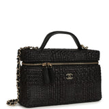 Chanel Top Handle Long Vanity Case with Chain Black Braided Raffia Light Gold Hardware - Thumbnail View 2