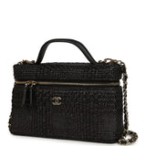 Chanel Top Handle Long Vanity Case with Chain Black Braided Raffia Light Gold Hardware - Thumbnail View 3