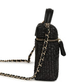 Chanel Top Handle Long Vanity Case with Chain Black Braided Raffia Light Gold Hardware - Thumbnail View 4