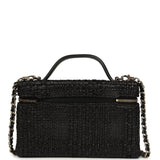 Chanel Top Handle Long Vanity Case with Chain Black Braided Raffia Light Gold Hardware - Thumbnail View 5