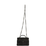 Chanel Top Handle Long Vanity Case with Chain Black Braided Raffia Light Gold Hardware - Thumbnail View 7