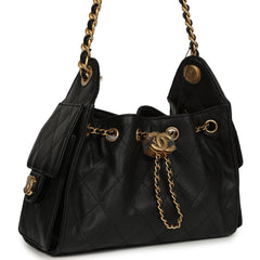 Chanel Mini 25 Hobo Bag Black Caviar Antique Gold Hardware