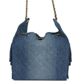 Chanel Medium 25 Hobo Bag Blue Washed Denim Antique Gold Hardware - Thumbnail View 4
