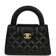 Chanel Small Kelly Shopper Black Shiny Aged Calfskin Brushed Gold Hardware