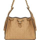 Chanel Small 25 Hobo Bag Beige Raffia and Black Calfskin Antique Gold Hardware - Thumbnail View 1