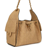Chanel Small 25 Hobo Bag Beige Raffia and Black Calfskin Antique Gold Hardware - Thumbnail View 2