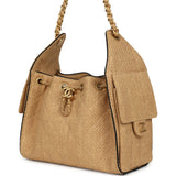 Chanel Small 25 Hobo Bag Beige Raffia and Black Calfskin Antique Gold Hardware - Thumbnail View 5