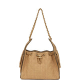 Chanel Small 25 Hobo Bag Beige Raffia and Black Calfskin Antique Gold Hardware - Thumbnail View 6