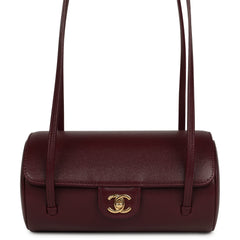 Chanel Preppy Coco Bowling Bag Burgundy Shiny Caviar Brushed Gold Hardware