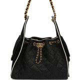 Chanel Small 25 Hobo Bag Black Raffia and White Calfskin Antique Gold Hardware - Thumbnail View 1