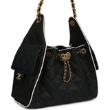 Chanel Small 25 Hobo Bag Black Raffia and White Calfskin Antique Gold Hardware - Thumbnail View 2