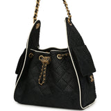 Chanel Small 25 Hobo Bag Black Raffia and White Calfskin Antique Gold Hardware - Thumbnail View 5