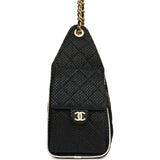 Chanel Small 25 Hobo Bag Black Raffia and White Calfskin Antique Gold Hardware - Thumbnail View 3