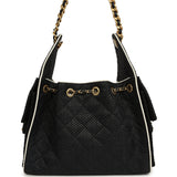 Chanel Small 25 Hobo Bag Black Raffia and White Calfskin Antique Gold Hardware - Thumbnail View 4