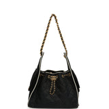 Chanel Small 25 Hobo Bag Black Raffia and White Calfskin Antique Gold Hardware - Thumbnail View 7