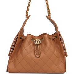 Chanel Small 25 Hobo Bag Brown Caviar Antique Gold Hardware