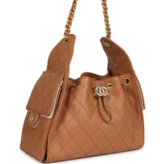 Chanel Small 25 Hobo Bag Brown Caviar Antique Gold Hardware