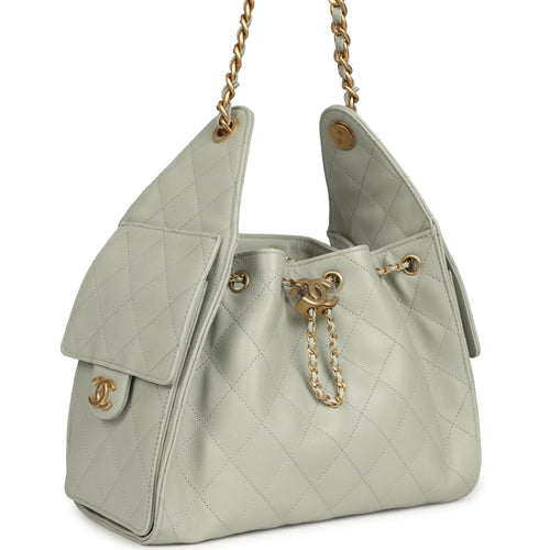 Chanel Small 25 Hobo Bag Light Green Caviar Antique Gold Hardware