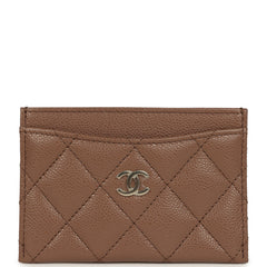 Chanel Classic Card Holder Brown Shiny Caviar Light Gold Hardware