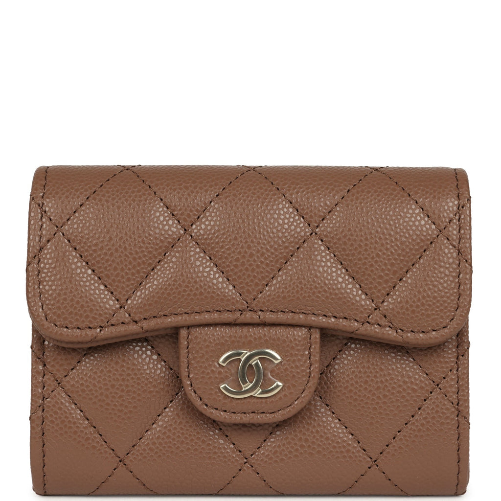 Chanel Small Classic Flap Wallet Brown Shiny Caviar Light Gold
