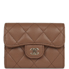 Chanel Small Classic Flap Wallet Brown Shiny Caviar Light Gold Hardware