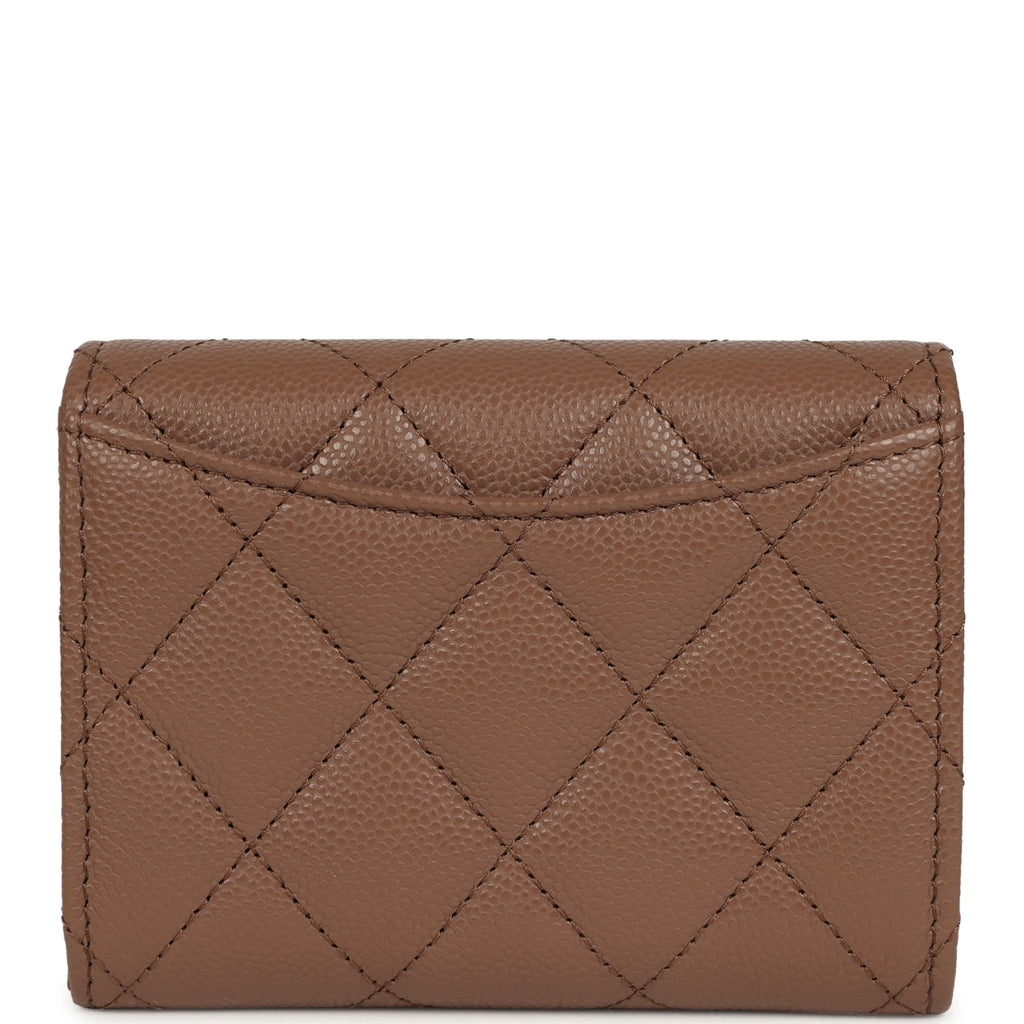 Chanel Small Classic Flap Wallet Brown Shiny Caviar Light Gold