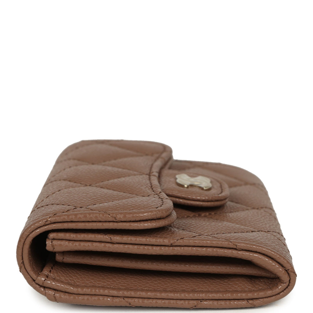 Chanel Small Classic Flap Wallet Brown Shiny Caviar Light Gold