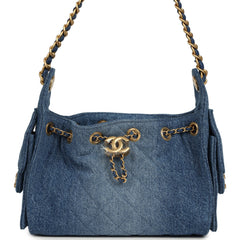 Chanel Mini 25 Hobo Bag Blue Washed Denim Antique Gold Hardware