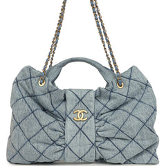 Chanel Maxi Bow Bag Blue Washed Denim Antique Gold Hardware