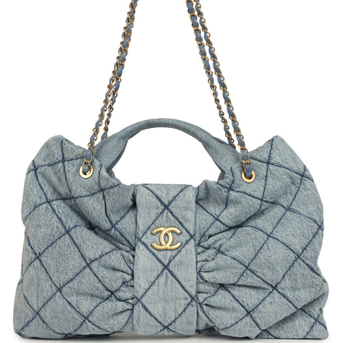 Chanel Maxi Bow Bag Blue Washed Denim Antique Gold Hardware
