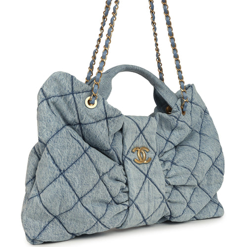 Chanel Maxi Bow Bag Blue Washed Denim Antique Gold Hardware