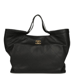 Chanel Maxi Coco Shopping Bag Black Caviar Brushed Gold Hardware