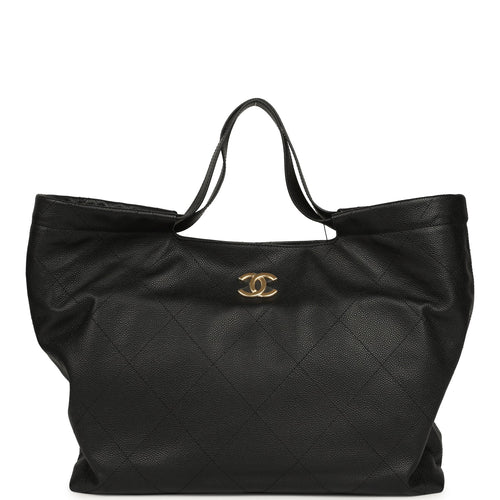 Chanel Maxi Coco Shopping Bag Black Caviar Brushed Gold Hardware