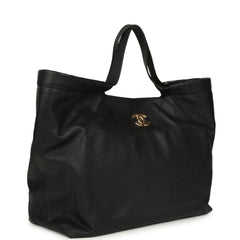 Chanel Maxi Coco Shopping Bag Black Caviar Brushed Gold Hardware