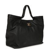 Chanel Maxi Coco Shopping Bag Black Caviar Brushed Gold Hardware