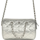 Chanel Mini Timeless Classic Barrel Bag with Chain Metallic Silver Shiny Caviar Silver Hardware - Thumbnail View 1