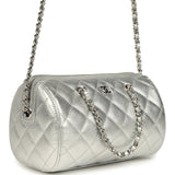 Chanel Mini Timeless Classic Barrel Bag with Chain Metallic Silver Shiny Caviar Silver Hardware - Thumbnail View 2