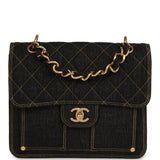 Chanel Double You Flap Backpack Black Denim Antique Gold Hardware - Thumbnail View 1
