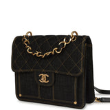 Chanel Double You Flap Backpack Black Denim Antique Gold Hardware - Thumbnail View 5