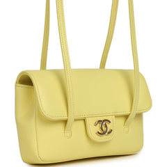 Chanel Preppy Coco Clutch with Straps Light Yellow Shiny Caviar Brushed Gold Hardware
