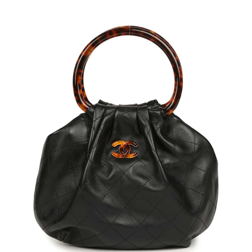 Chanel Small Pouch Black Shiny Lambskin Tortoiseshell Hardware