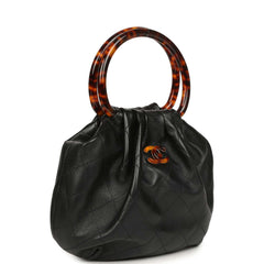 Chanel Small Pouch Black Shiny Lambskin Tortoiseshell Hardware